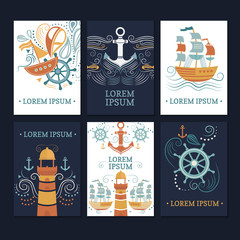Fototapeta premium ollection of marine cards.