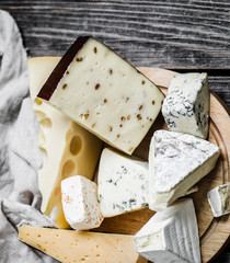 arrangement of gourmet cheeses