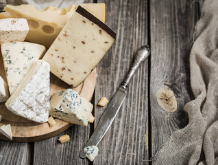 arrangement of gourmet cheeses