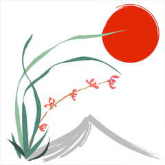 Hand-drawing ink illustration. Wild orchid. Japanese painting style sumi-e. Traditional Chinese painting gohua. Vector