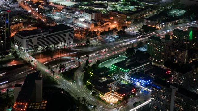 Aerial Time Lapse of Los Angeles Downtown 40 Freeway Intersection Traffic