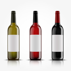 Vector, wine bottles, made in a realistic style. on a white background. Green, Red and black mock up.