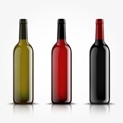 Vector, wine bottles, made in a realistic style. on a white background. Green, Red and black mock up.
