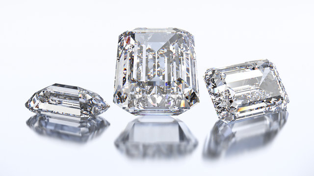 3D illustration three emerald diamond stone