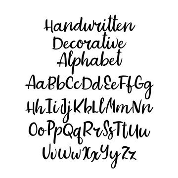 Decorative hand drawn alphabet, handwritten vector font. Modern calligraphy letters
