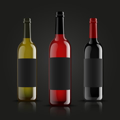Vector, wine bottles, made in a realistic style. on a dark background. Green, Red and black mock up.