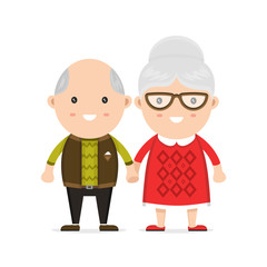 Old man and woman, grandmother and grandfather. Vector flat modern style illustration character icon design. Isolated on white background.