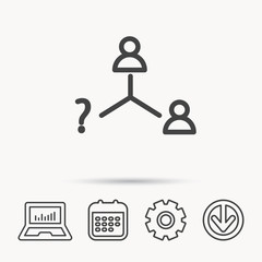 Vacancy or hire job icon. Teamwork sign. Question mark symbol. Notebook, Calendar and Cogwheel signs. Download arrow web icon. Vector