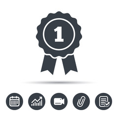 Winner medal icon. Award emblem symbol. Calendar, chart and checklist signs. Video camera and attach clip web icons. Vector