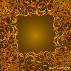 Gold background with ornamental border. Vector illustration.