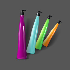 Mockup template for branding and product designs. Isolated realistic plastic bottles with dispenser spray and unique design. Easy to use for advertising branding and marketing.