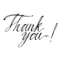 Hand drawn vector lettering. Phrase Thank you by hand. Isolated vector illustration. Handwritten modern calligraphy. Inscription for postcards, posters, prints, greeting cards.