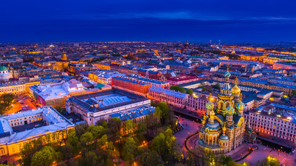 Fototapeta premium Savior on Spilled Blood. Museums of Saint-Petersburg. Night view of Peter from the air. Russia. SPb.
