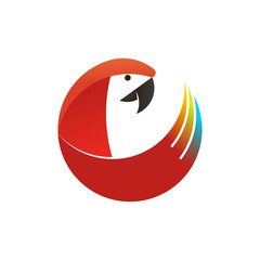 Vector parrot illustration made from circles. Stylish colorful Logo of cockatoo.