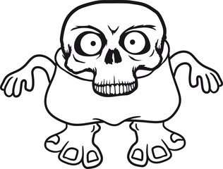 skelett schädel knochen horror halloween gruselig topf komisch lustig monster klein frech böse horror comic cartoon