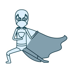 blue shading silhouette of faceless kid superhero in defensive pose vector illustration