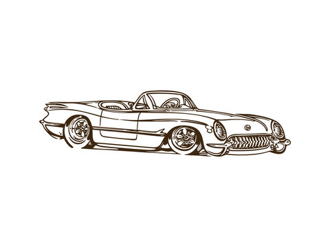 Vintage muscle cars cartoon sketch. Vector abstract old school muscle car. Vector image can be used for posters and printed products.