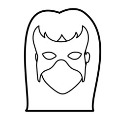 monochrome thick contour head of faceless woman superhero with long hair and mask vector illustration