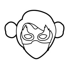 monochrome thick contour head of faceless woman superhero with collected hair and mask vector illustration