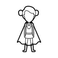 monochrome thick contour of standing faceless girl superhero with collected hair vector illustration