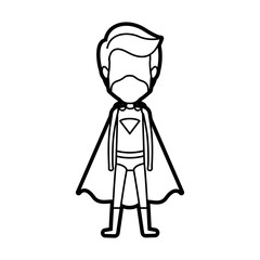 monochrome thick contour of standing faceless male superhero and masked vector illustration