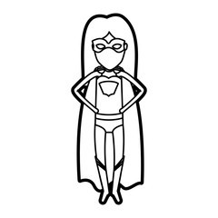monochrome thick contour of standing faceless superhero woman flying with hands in your waist vector illustration