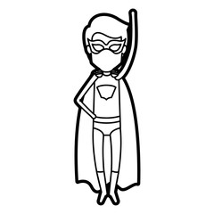 monochrome thick contour of standing faceless superhero guy flying with arm up vector illustration