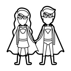 Obraz na płótnie Canvas monochrome thick contour of faceless duo of superheroes united of the hands and her with long wavy hair vector illustration