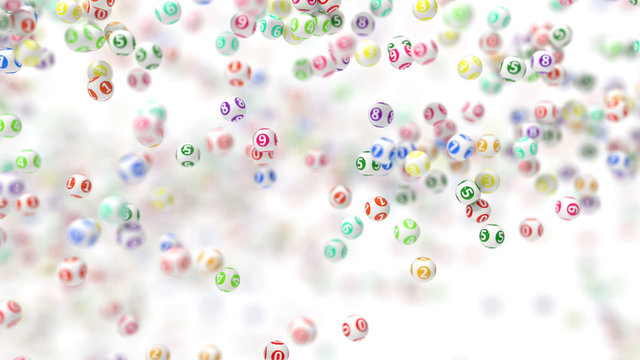 3d illustration of lottery ball swarm.