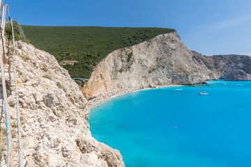 Amazing seascape of blue waters of Porto Katsiki Beach, Lefkada, Ionian Islands, Greece