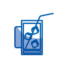 blue shading silhouette of refreshing drink with ice cubes vector illustration