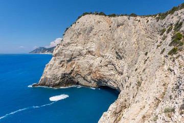 Amazing seascape of blue waters of Porto Katsiki Beach, Lefkada, Ionian Islands, Greece