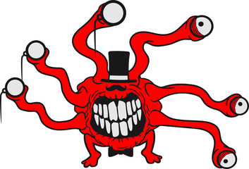 sir gentlemen herr mustache schnurrbart anzug reich monikel brille zylinder hut tentakel augen hässlich monster böse horror halloween grinsen