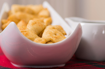 Closeup of delicious ecuadorian pristinos, piled up fresh from the fryer, traditional andean pastry suitable for coffee meetings