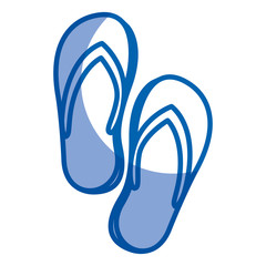 blue shading silhouette of beach flip-flops vector illustration