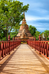 Amazing bridge to Wat Sa Si (temple) in Sukhothai Historical Park, Thailand. Unesco World Heritage Site