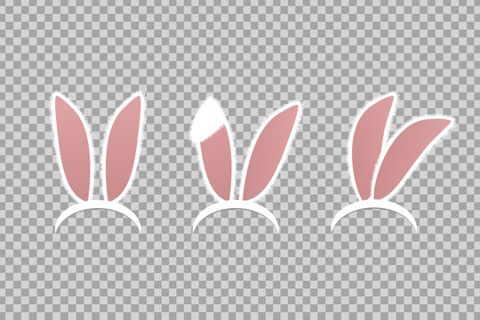 Vector realistic isolated set of bunny ears for photo decoration and covering on the transparent background.