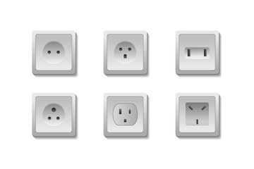 Vector set of realistic isolated european and USA electric outlets on the white background.