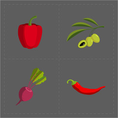 Colorful Vegetable Icon Set on Grey Background