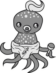 schnuller windel rassel tintenfisch tentakel klein süß niedlich oktopus krake geist unterwasser monster kind baby
