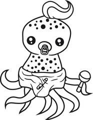 schnuller windel rassel tintenfisch tentakel klein süß niedlich oktopus krake geist unterwasser monster kind baby