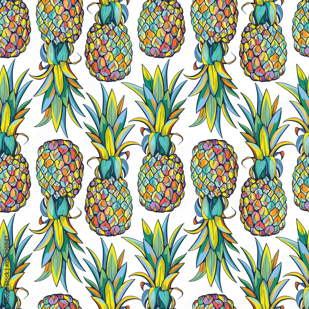 Poster pineapples seamless pattern