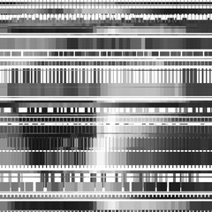 Glitch abstract background with distortion effect, bug, error, random horizontal black and white, monochrome lines for design concepts, posters, wallpapers, presentations, prints. Vector illustration.