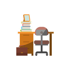 colorful graphic without contour and shading of desk home with chair and books vector illustration
