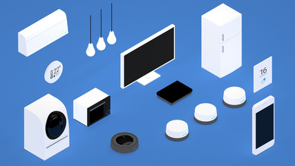 Smart Home Appliances and IOT with blue