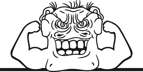 schild text feld schreiben bodybuilder stark muskeln training fitness posen beast monster klein frech böse horror comic cartoon