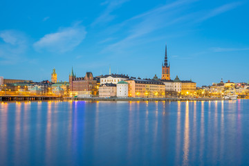 Fototapeta na wymiar Stockholm city skyline at night in Stockholm, Sweden