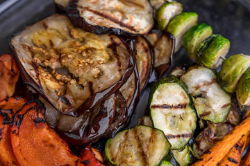 Fresh grilled summer vegetables on a bbq barbecue grill