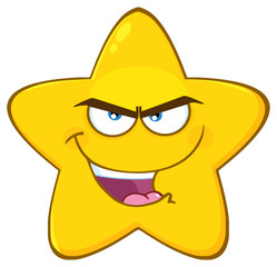 Evil Yellow Star Cartoon Emoji Face Character With Bitchy Expression. Illustration Isolated On White Background