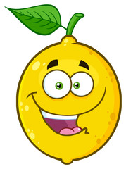Happy Yellow Lemon Fruit Cartoon Emoji Face Character With Funny Expression. Illustration Isolated On White Background